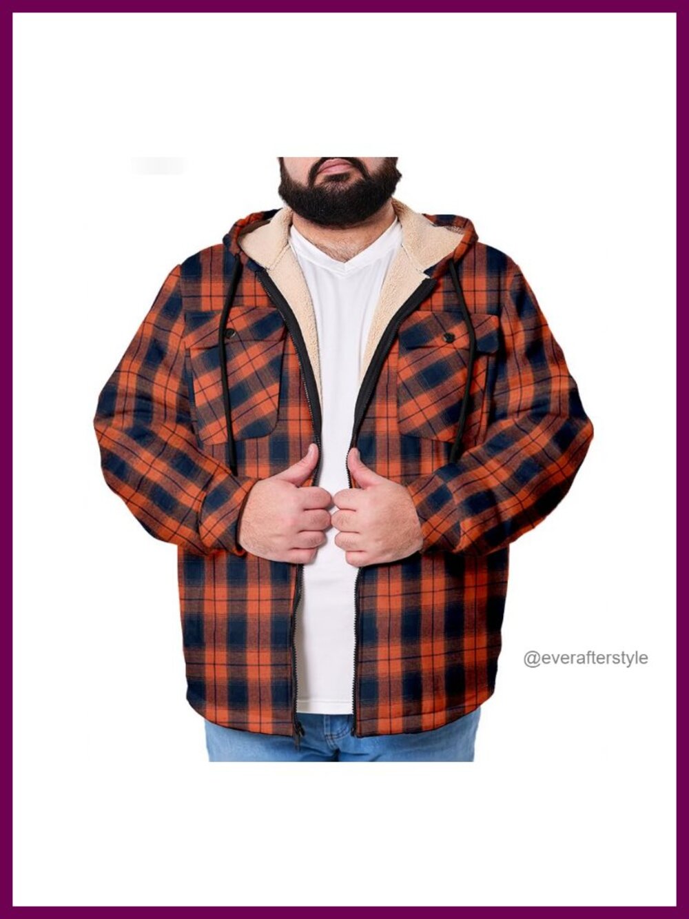 Big & Tall Men's Fleece Sherpa Lined Hooded Jacket Plaid Winter Coat